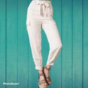 Women's Oatmeal High Waisted Paper Bag Pants